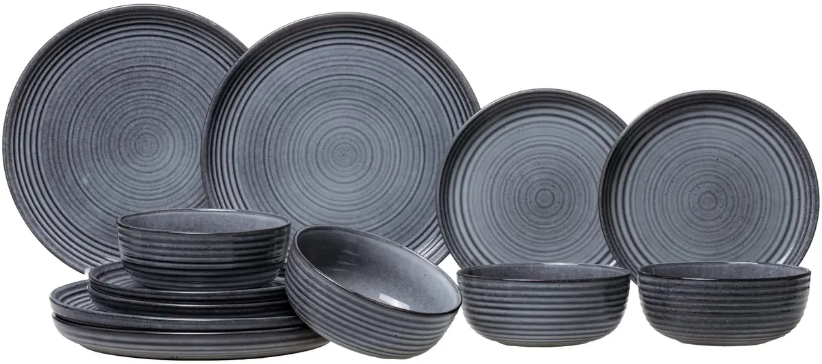 Cosy & Trendy Serviesset Kentucky Grey 12-Delig / 4 Personen -  4 Dinerborden, 4 Ontbijtborden En 4 Kommen 1
