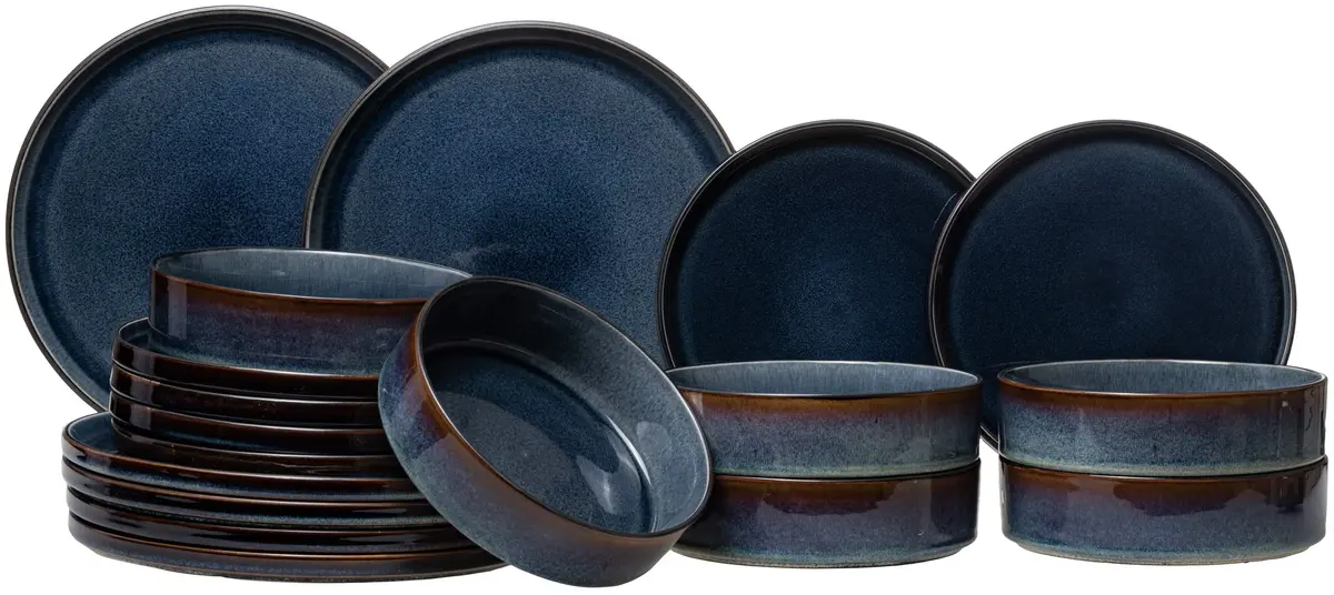 Cosy & Trendy Serviesset Quintana Blue 18-Delig / 6 Personen - 6 Dinerborden, 6 Diepe Borden En 6 Ontbijtborden 1