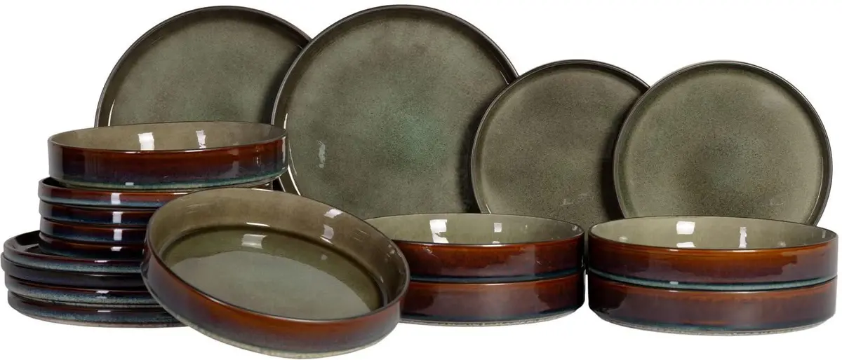 Cosy & Trendy Serviesset Quintana Green 18-Delig / 6 Personen - 6 Dinerborden, 6 Diepe Borden En 6 Ontbijtborden 1