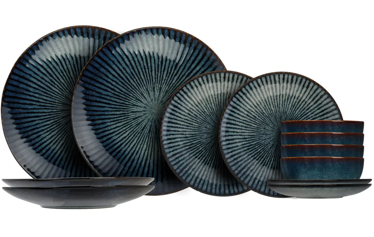 Cosy & Trendy Serviesset Atlantis Stripe 12-Delig / 4 Personen - 4 Dinerborden, 4 Ontbijtborden En 4 Kommen 1