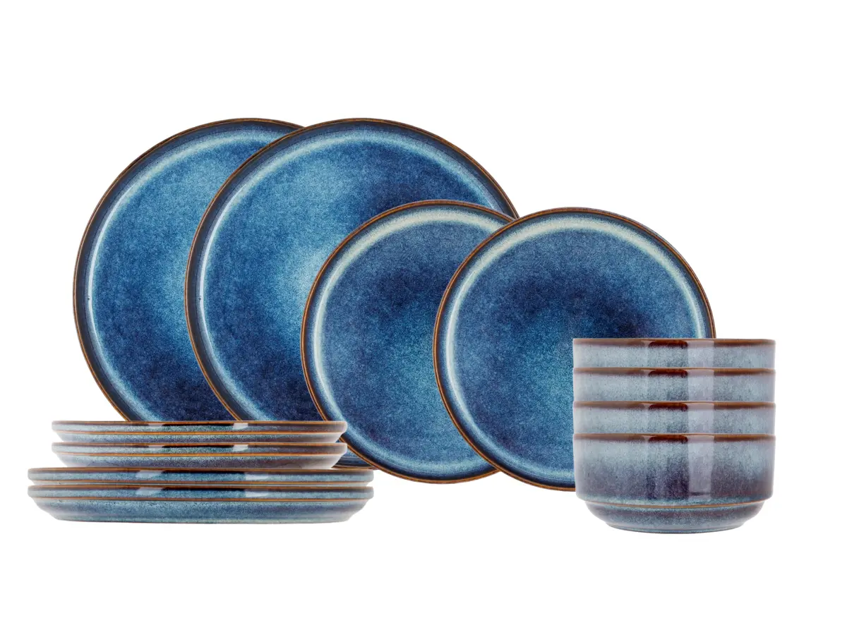 Cosy & Trendy Serviesset Jade Indigo 12-Delig / 4 Personen - 4 Dinerborden, 4 Ontbijtborden En 4 Kommen 1