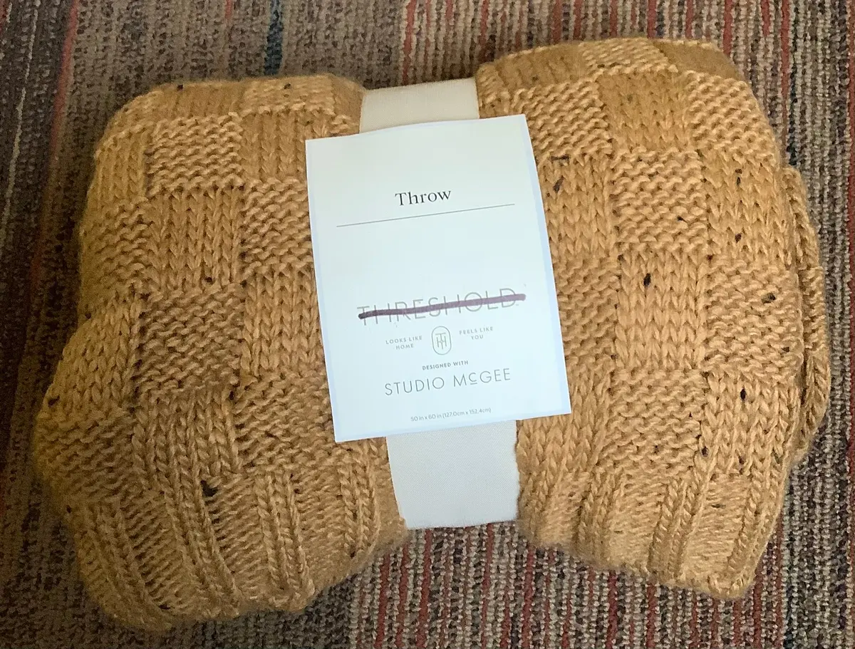 Checkered Knit With Neps Throw Blanket Dark Tan 1