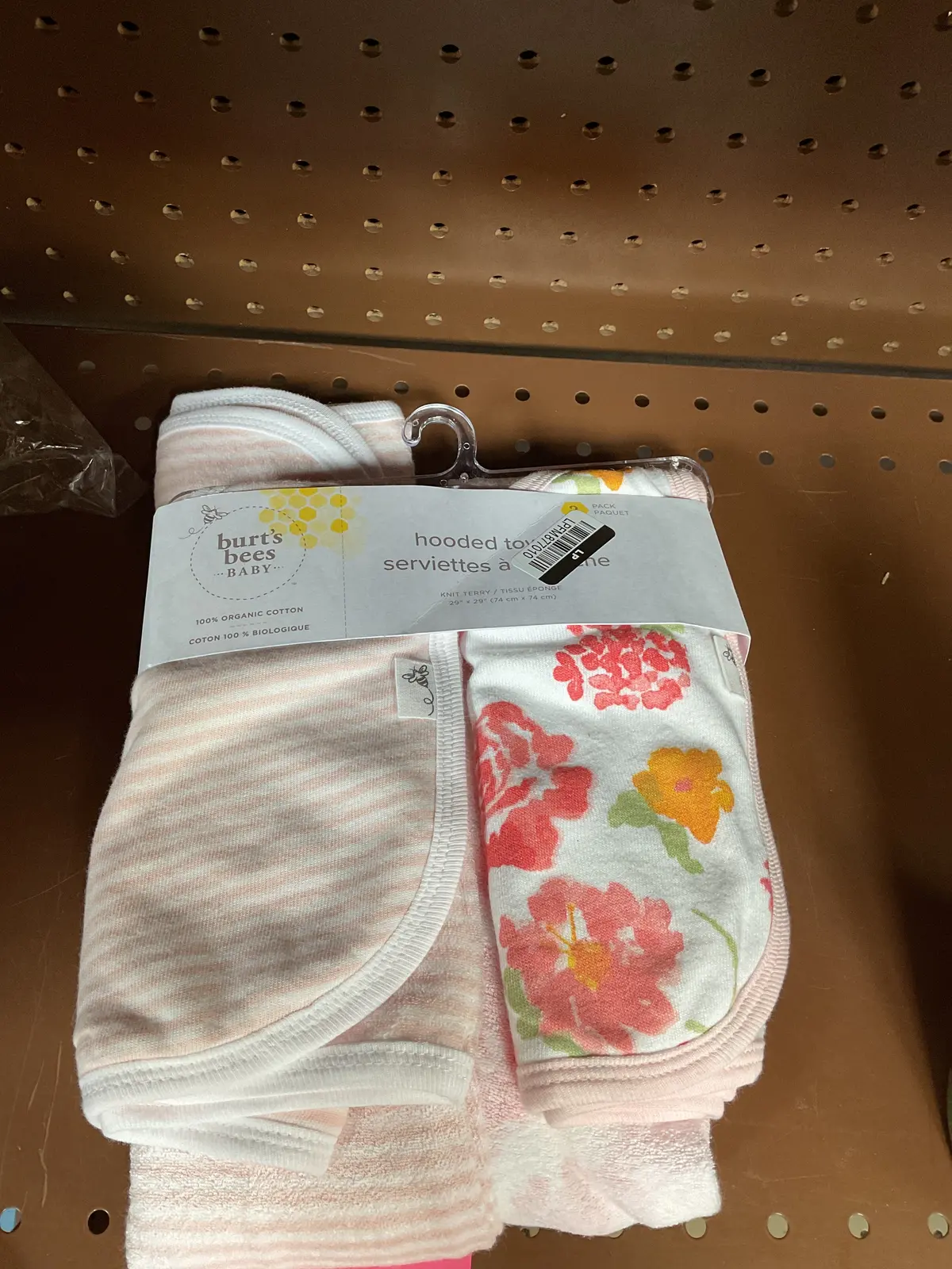 Burt's Bees Baby Infant Organic Cotton Hooded Towels One Size 2 Pack- Pink Flowers 1