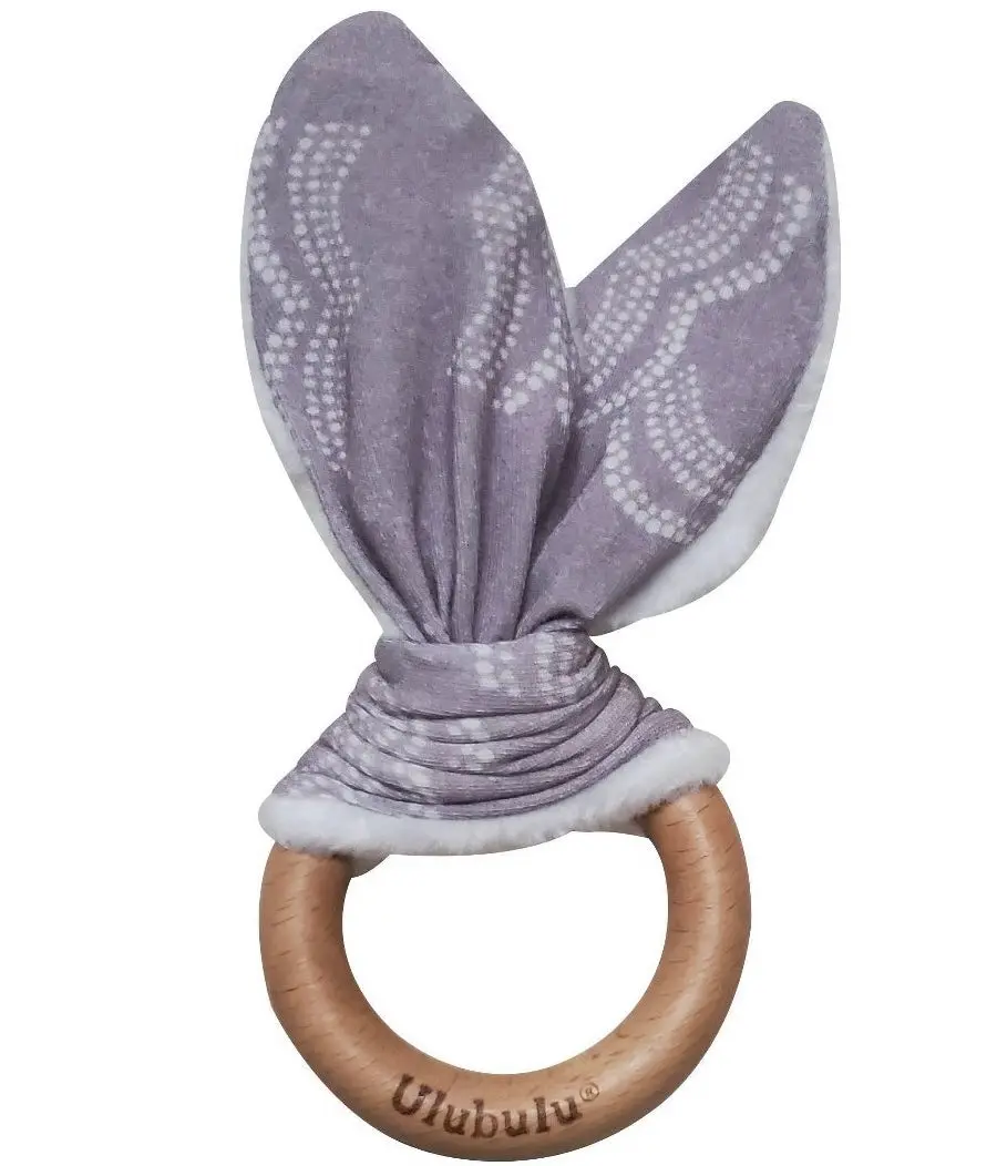 Wooden Teether + Crinkle Fabric - Gray 1