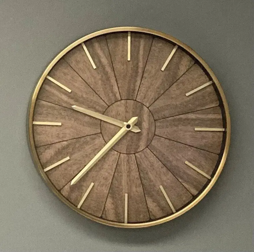 Wall Clock Walnut And Brass Finish (40.6Cm) 1