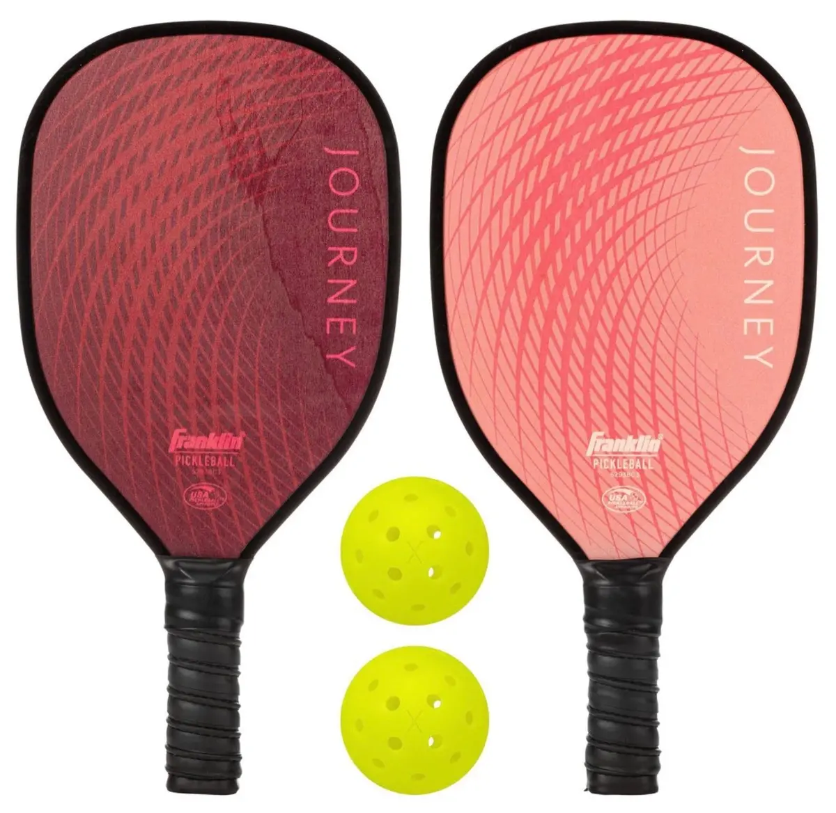 Franklin Sports 2 Player Wood Journey Pickleball Paddle And Ball Set In Mesh Bag - Pink/Burgandy 1