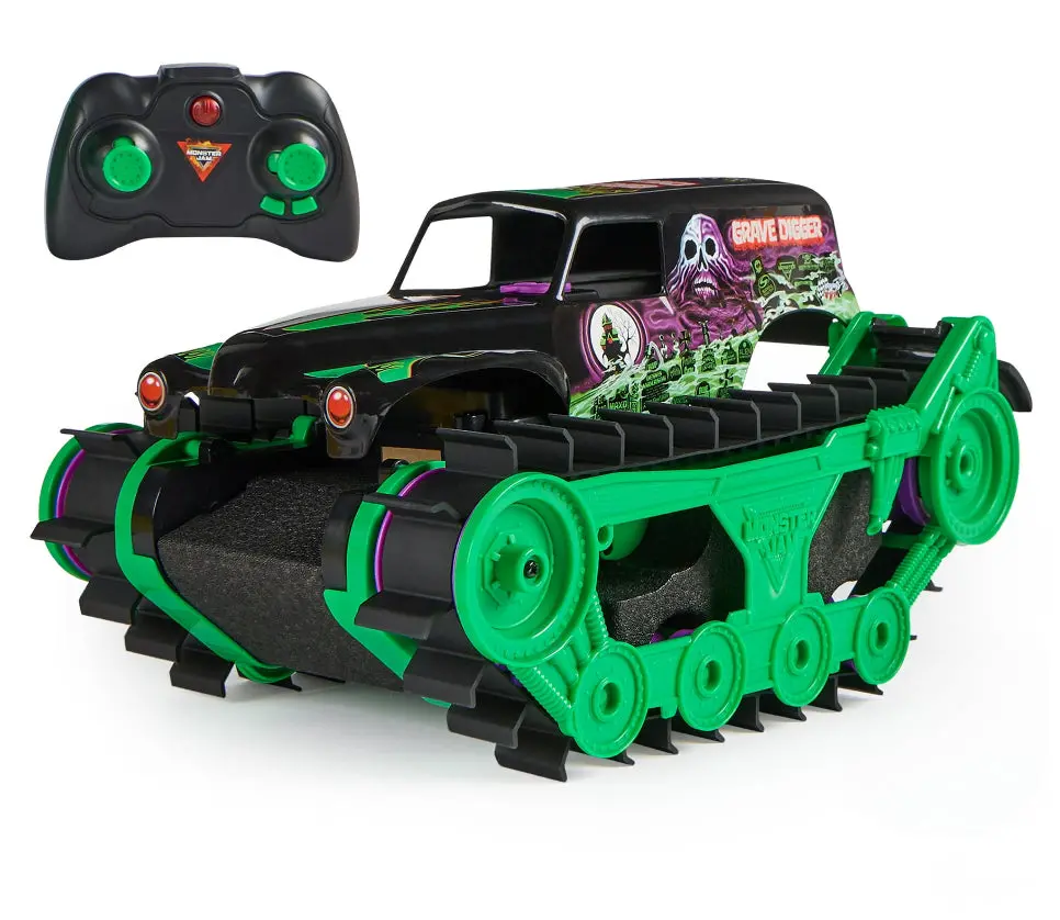 Monster Jam, Grave Digger Trax All-Terrain Remote Control Outdoor Vehicle, 1:15 Scale 1