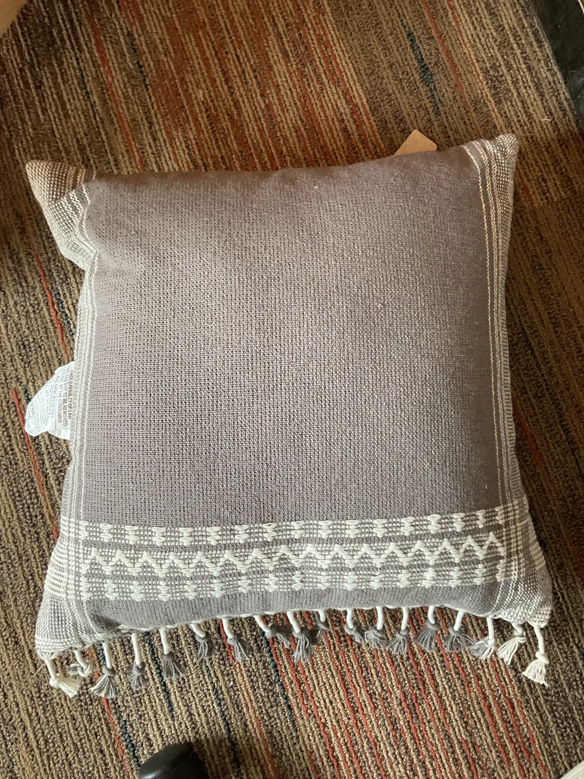 Square Woven Pattern Tassel Decorative Throw Pillow Light
Gray 1