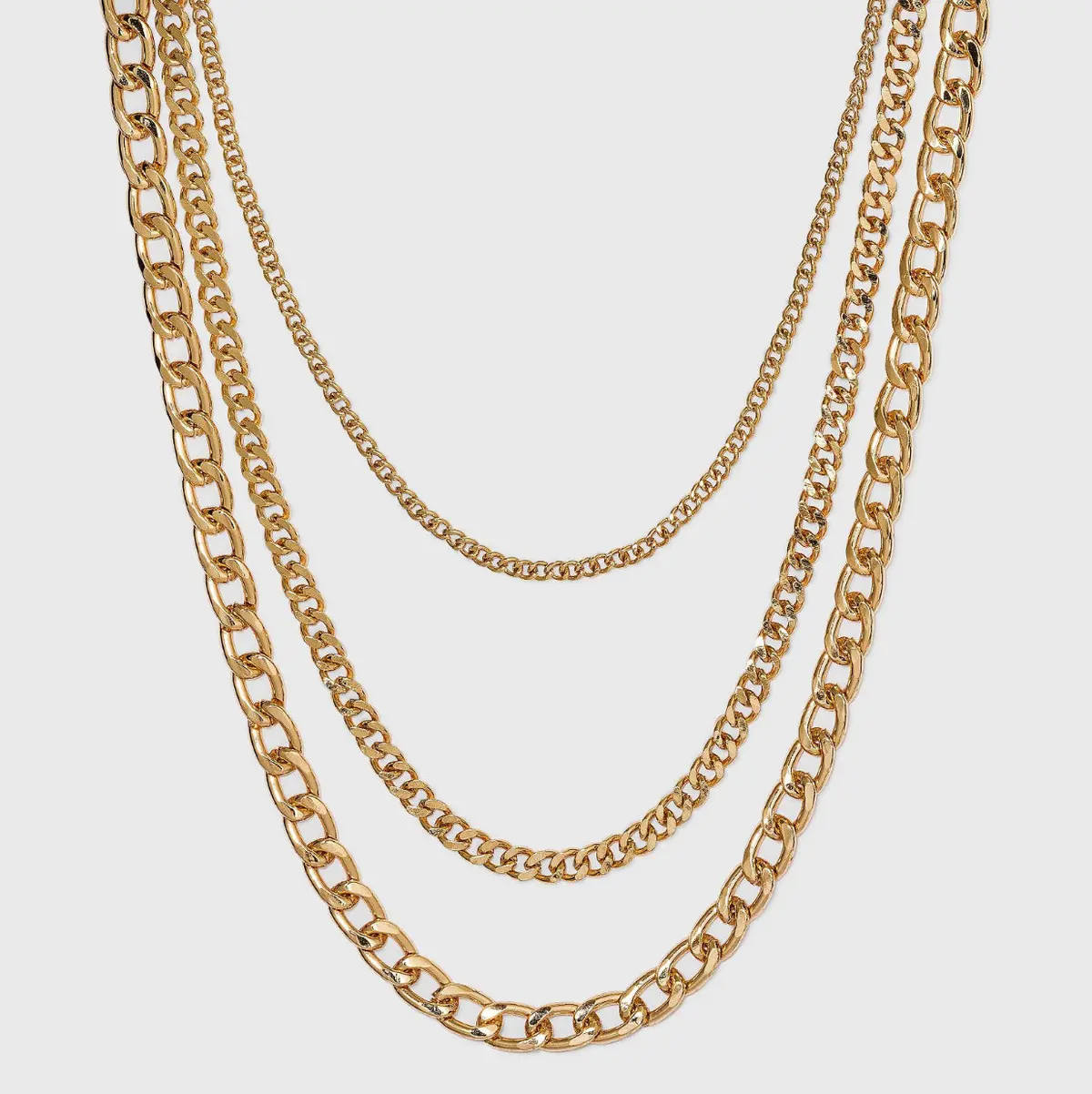Layered Curb Chain Necklace - Gold 1