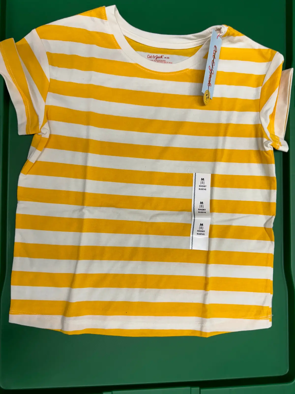 Kids White/Yellow Striped Short Sleeve Size Medium 1