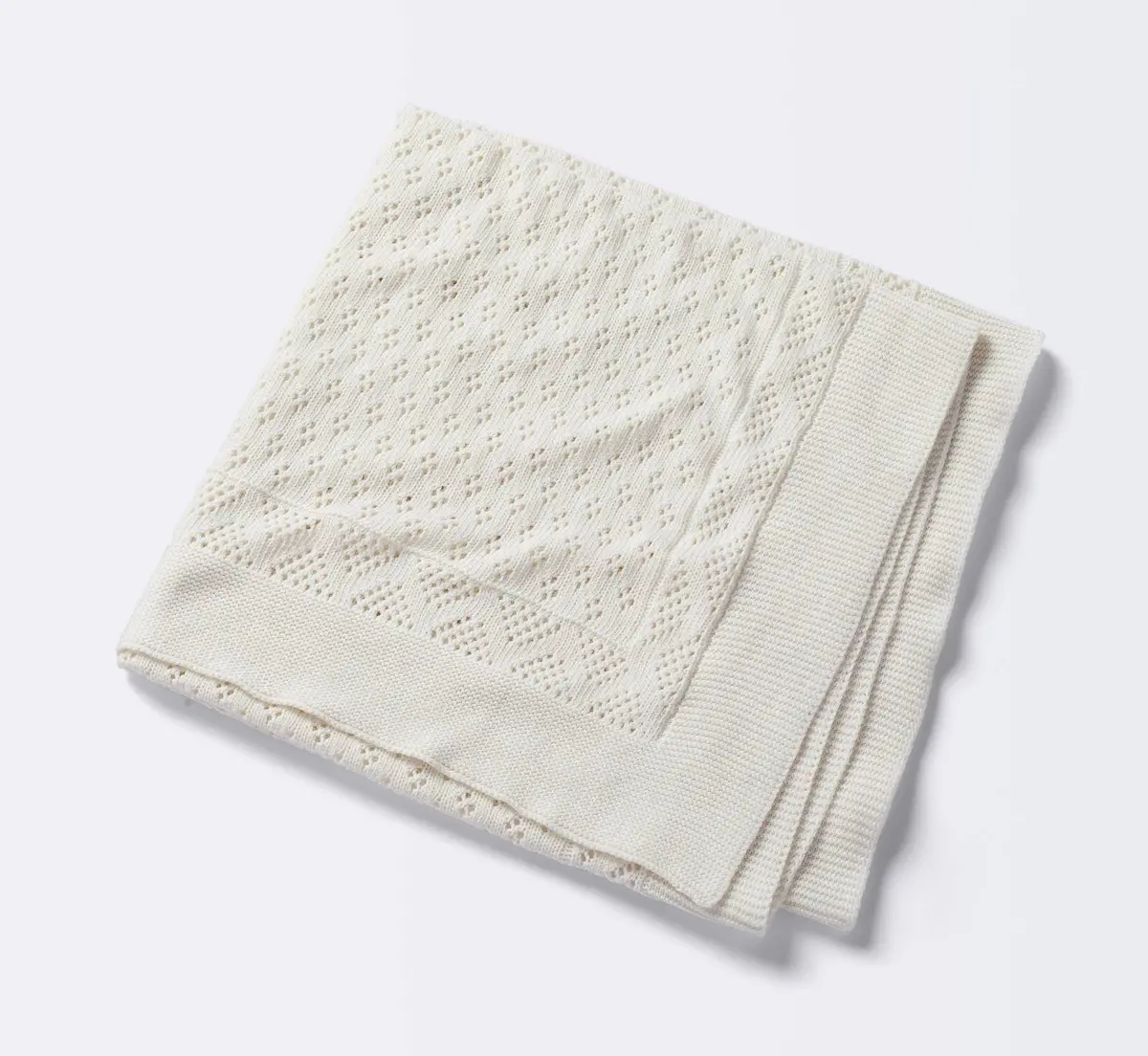 Seed Stitch Pointelle Baby Blanket- Cream 1