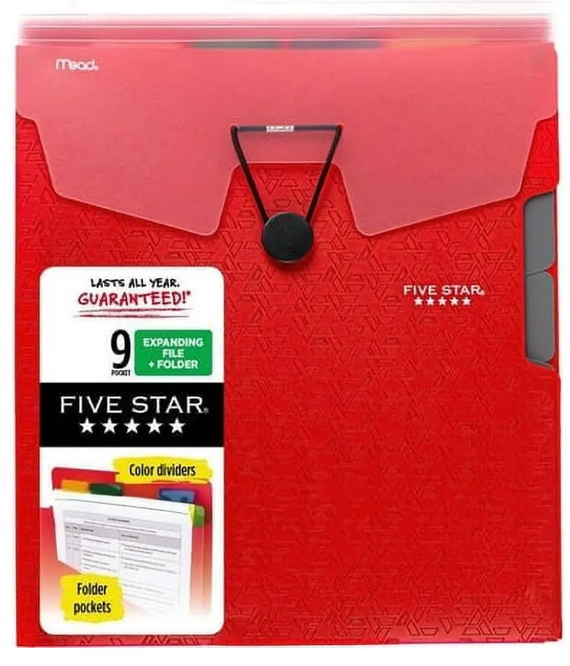 Five Star 9 Pocket Expanding File & Folder  - Red 1