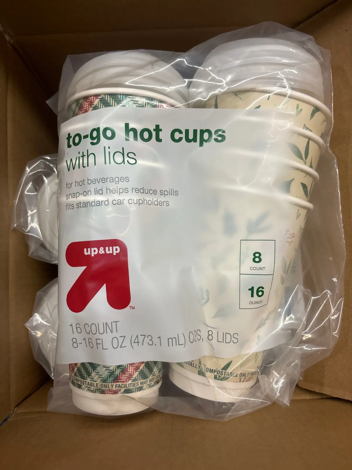 Case Pack 16Oz To-Go Hot Cups With Lids - 48 Cups Plaid And Cream Design 1