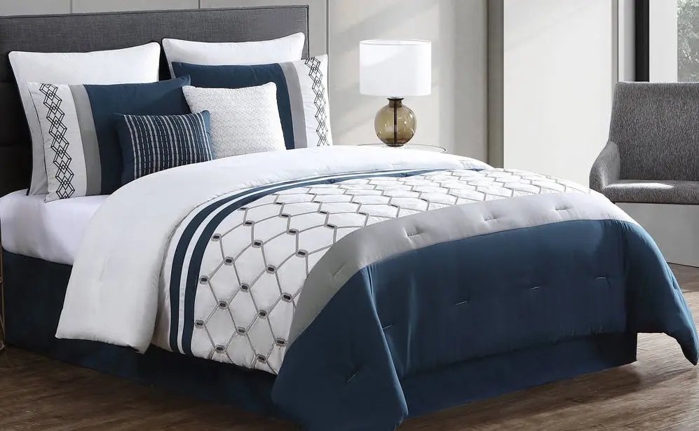 8Pc King Ellison Embroidered Colorblock Comforter Bedding
Set - Dark Teal 1