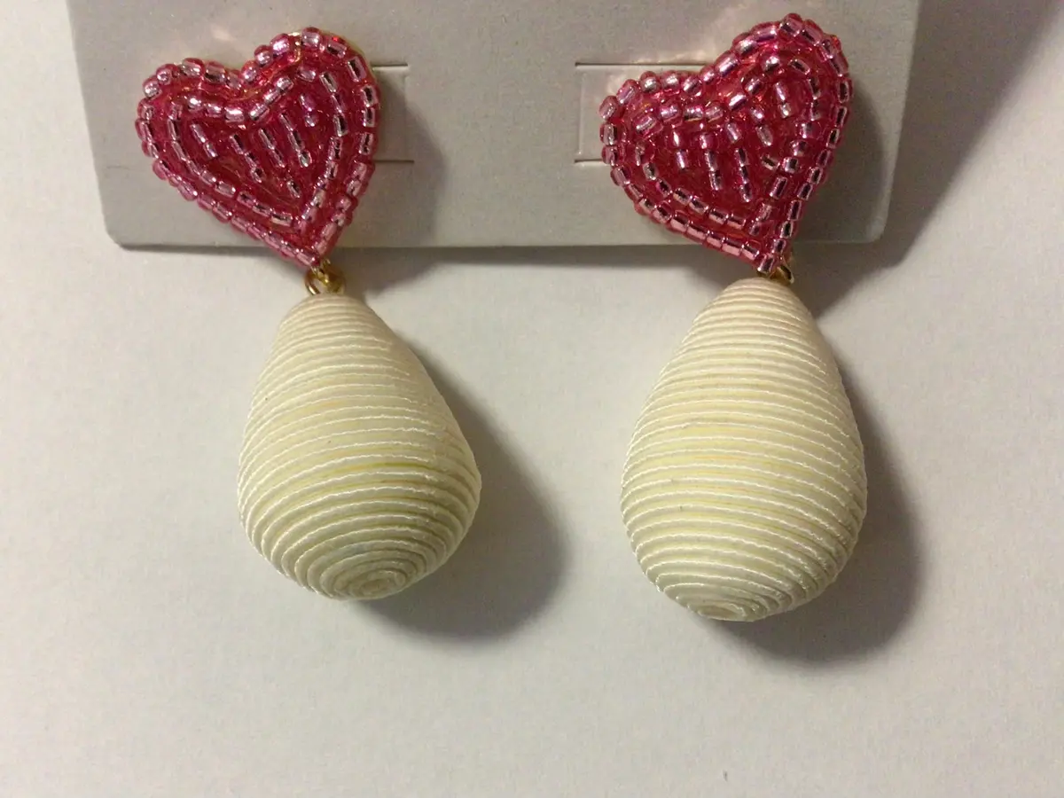 Heart Earrings With Dangle White 1