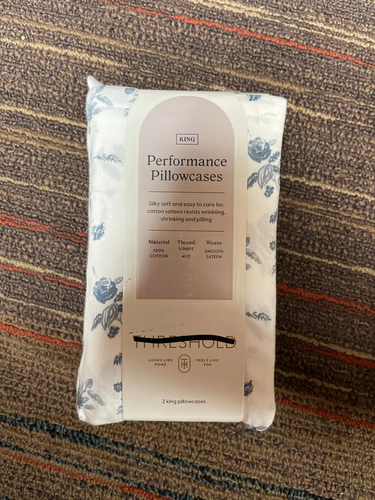 King Printed Performance 400 Thread Count Pillowcase Set White/Blue Floral 1
