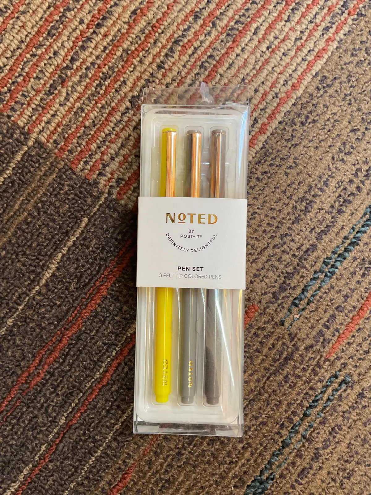 3 Pack Of Noted By Post-It Pen Set 3 Felt Tip Colored Pens New Yellow/Brown/Tan 1