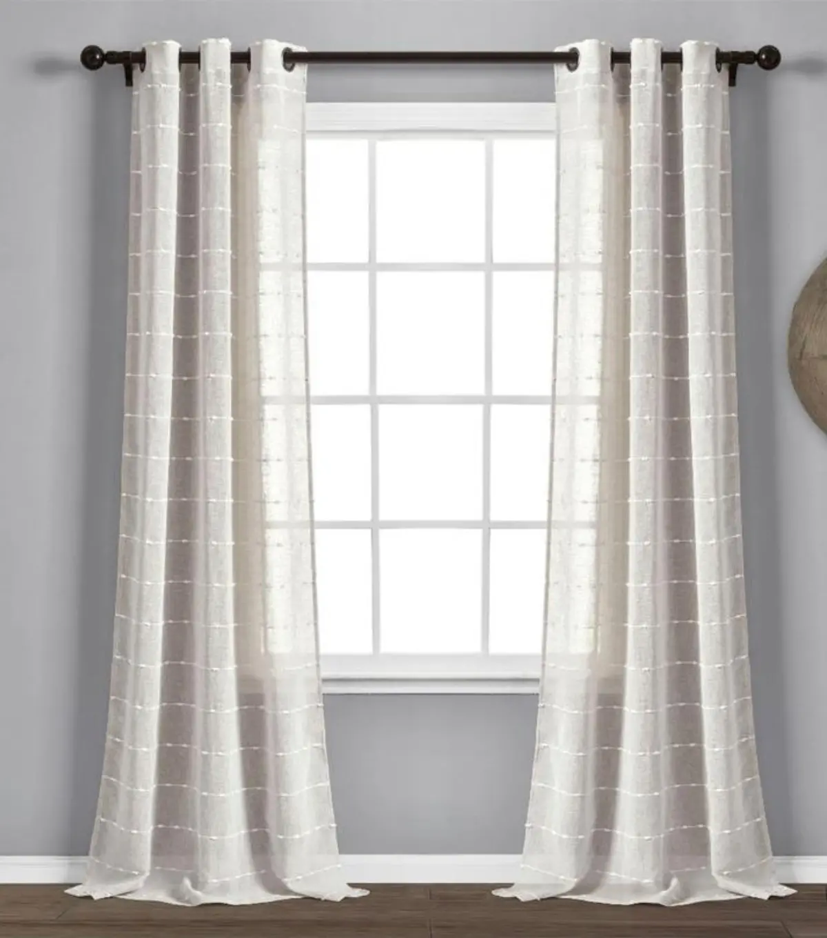 Set Of 2 (84×38)Farmhouse Texture Grommet Sheer Window Curtain Panels Beige 1