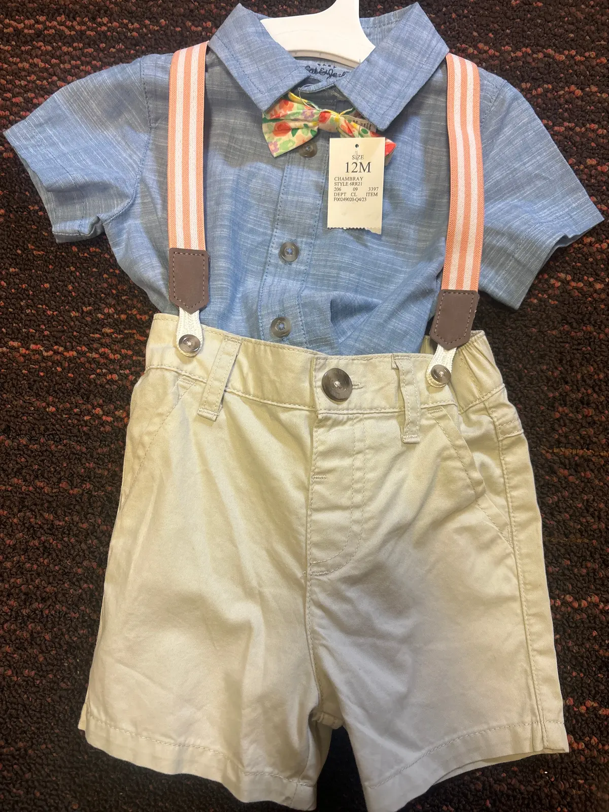 Kids Onesie And Short Overall Set - Blue/Khaki - Size 12M 1