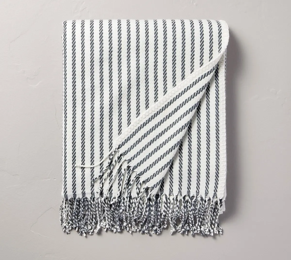Ticking Stripe Woven Throw Blanket Gray/Cream 1