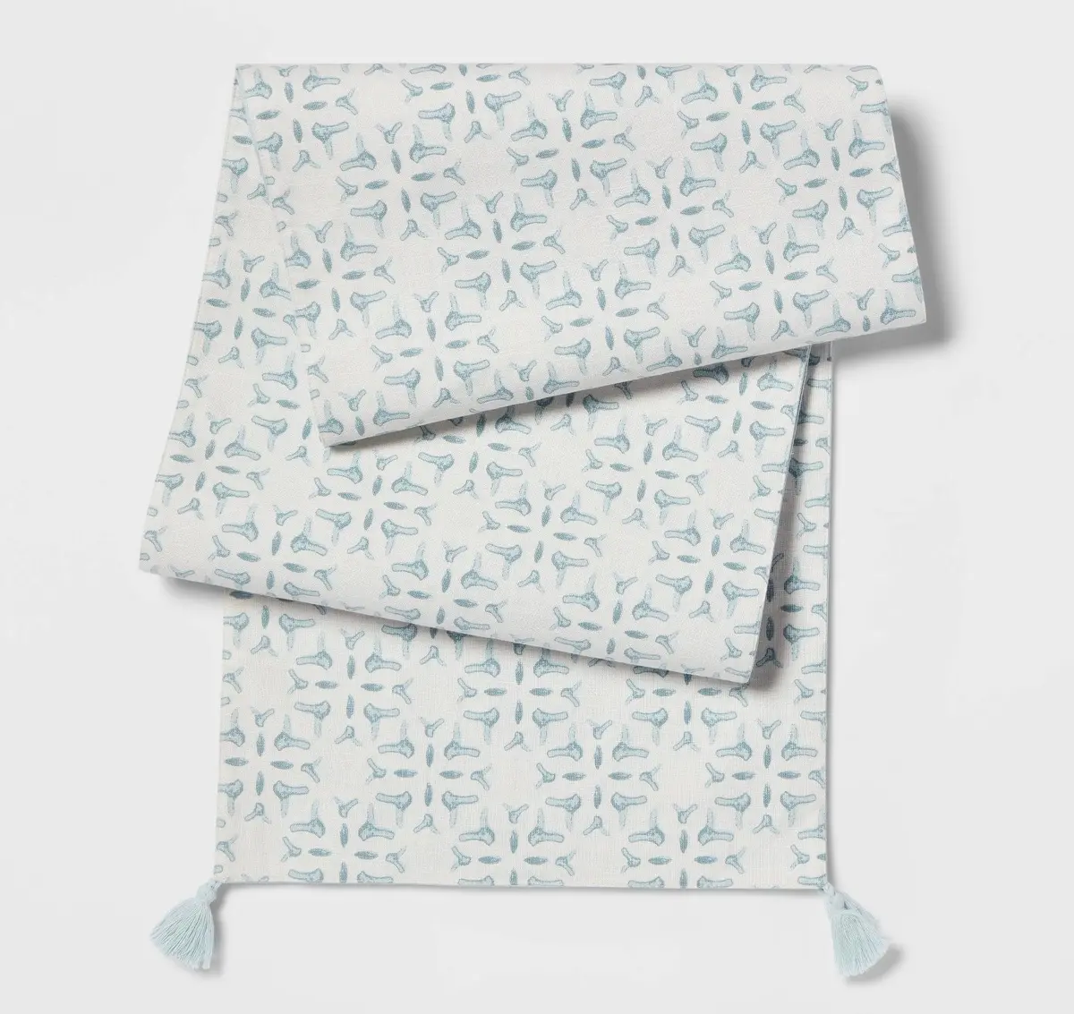 108" X 14" Cotton Slub Table Runner With Tassels Blue 1