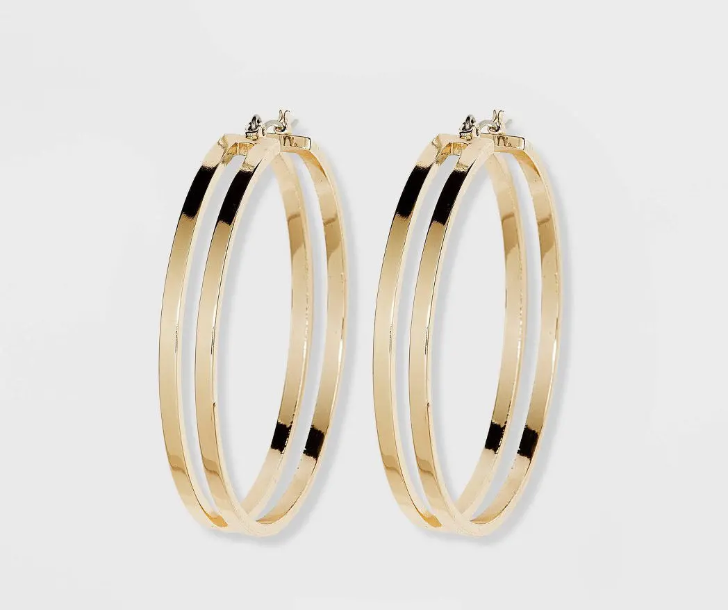 Flat Hoop Earrings - Gold 1