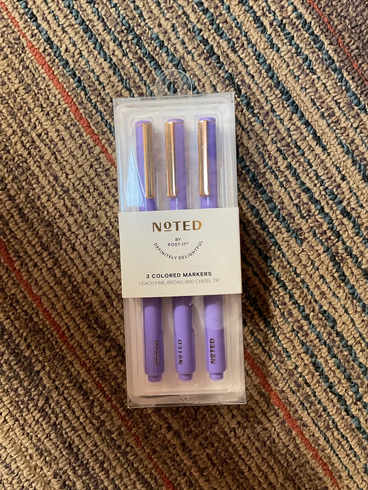 Noted By Post-It Pen Set - 3 Felt Tip Colored Pens Fine/Broad/Chisel - Purple 1