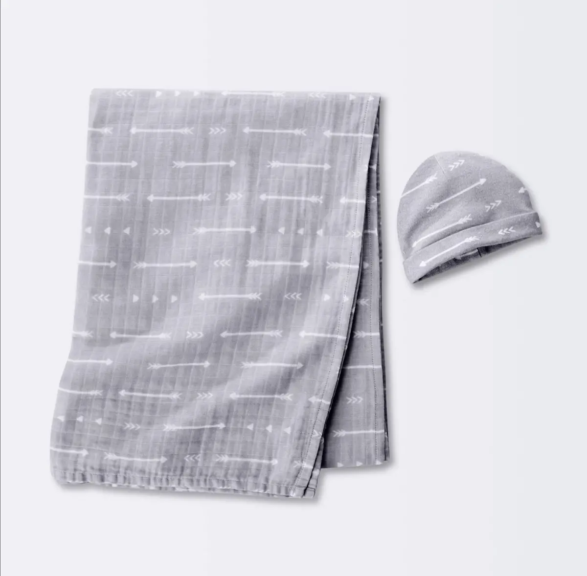 Hospital Muslin Swaddle Baby Blanket And Hat Gift Set - Grayarrow - 2Pk 1