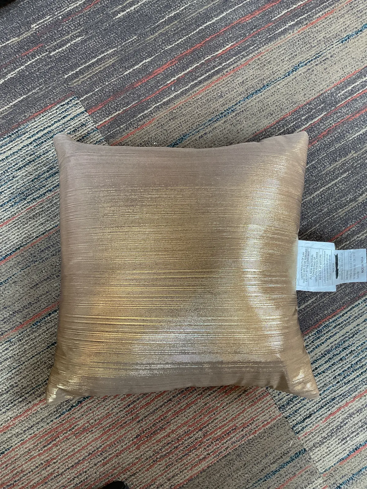 Slub Woven Throw Pillow Square Throw Pillow Metallic Gold 1