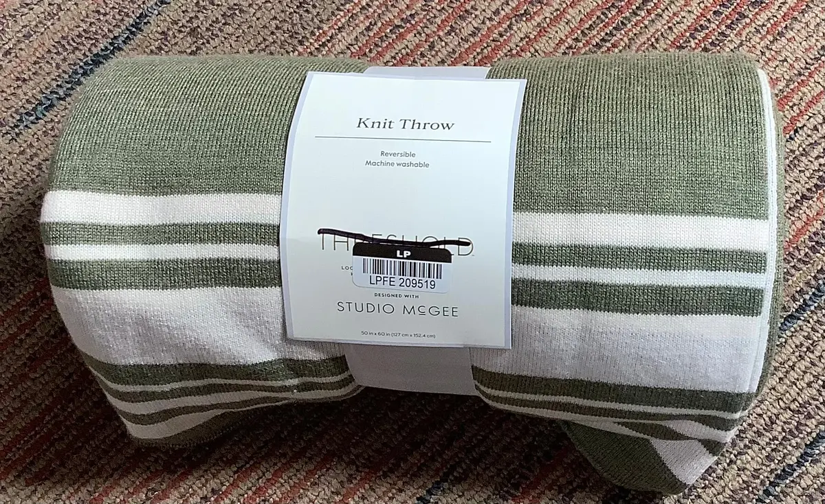 Framed Jacquard Knit Throw Blanket Sage Green/Cream 1