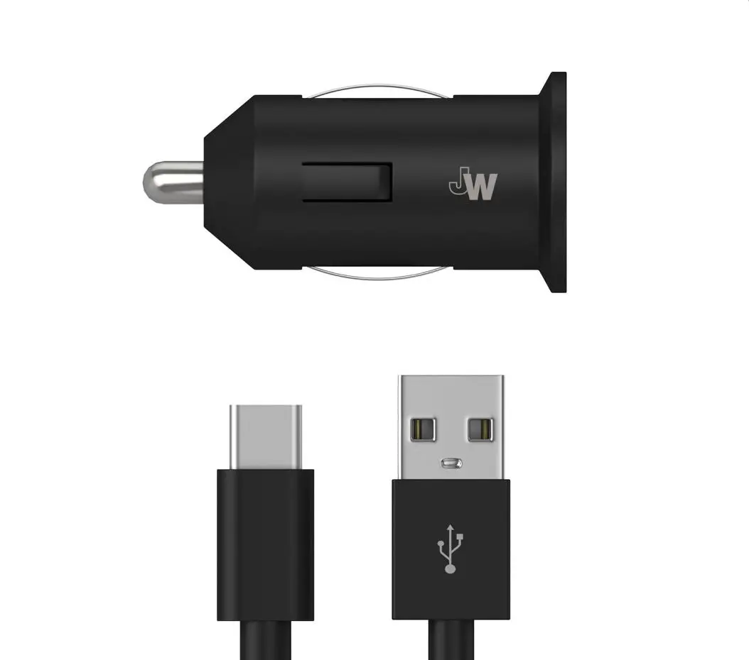 Wireless 2.4A/12W 1 Port Usb-A Car Charger With 6’ Tpu Usb-C To Usb-A Cable - Black 1