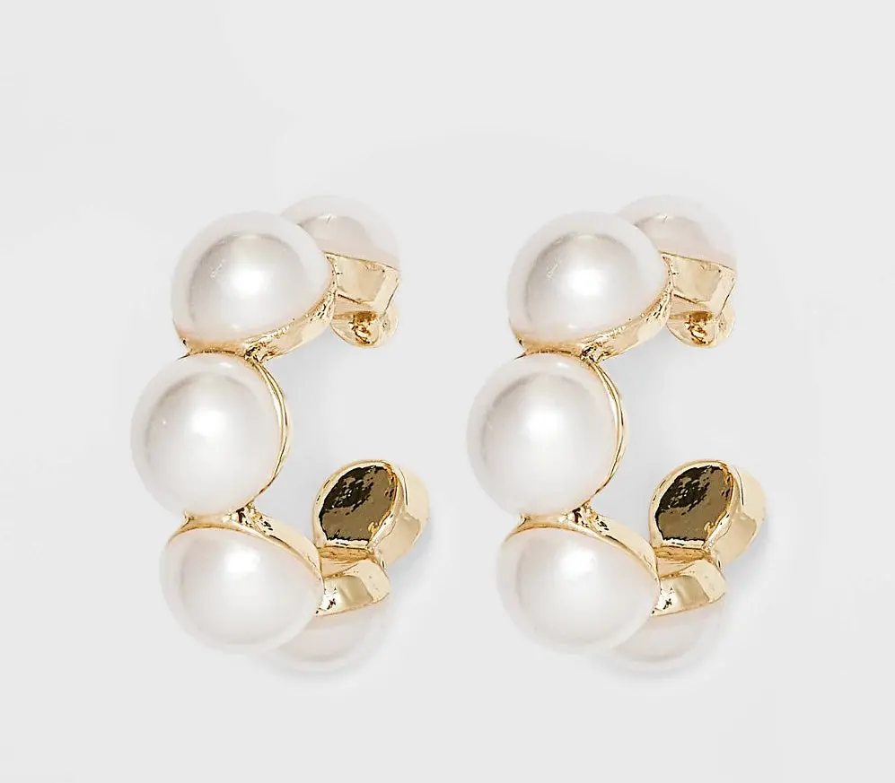 Mini Pearl Hoop Earrings- Gold 1