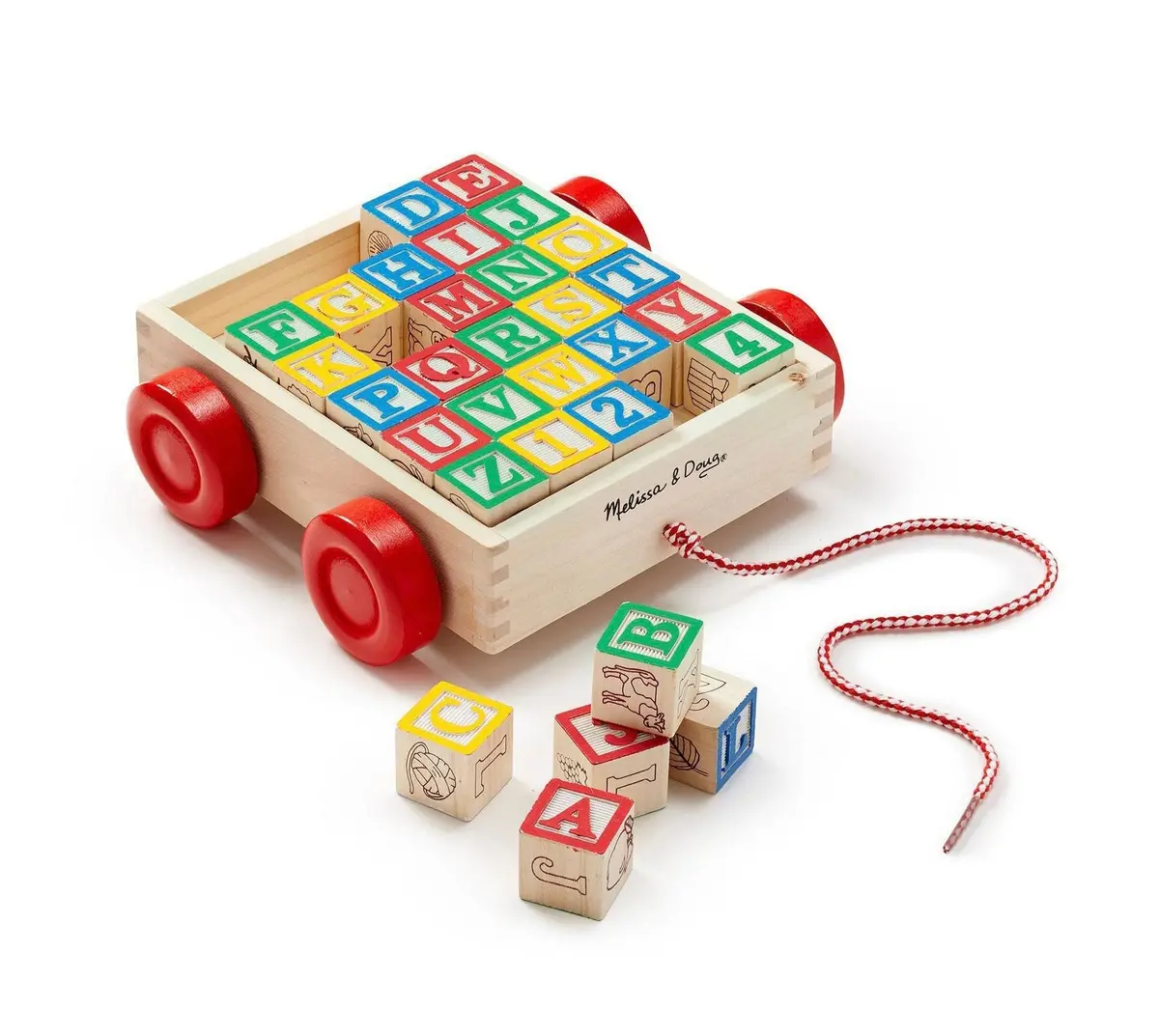 Classic Abc Wooden Block Cart Educational Toy With 30 Solid Wood Blocks 1