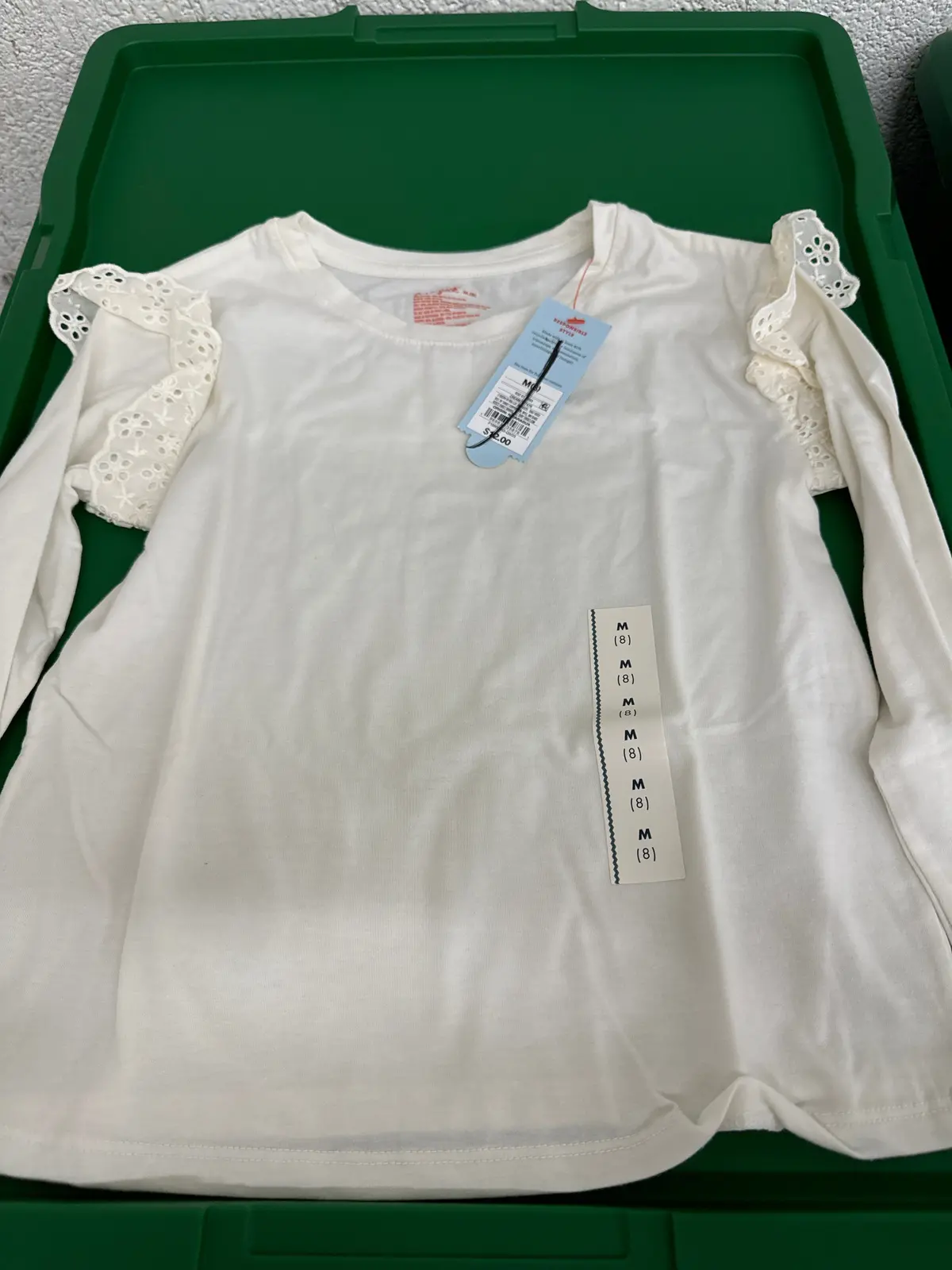 Kids White Long Sleeve Shirt W/Flower Fringe On Shoulders-M 1