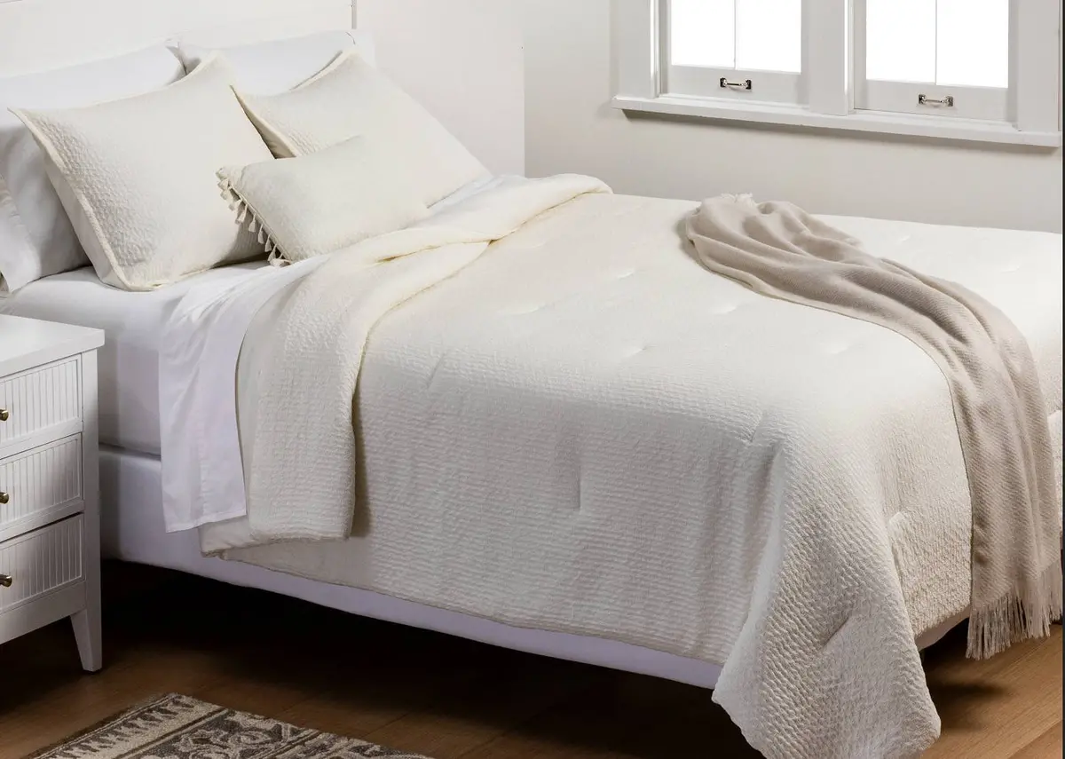 5Pc Full/Queen Solid Textured Comforter Set White 1