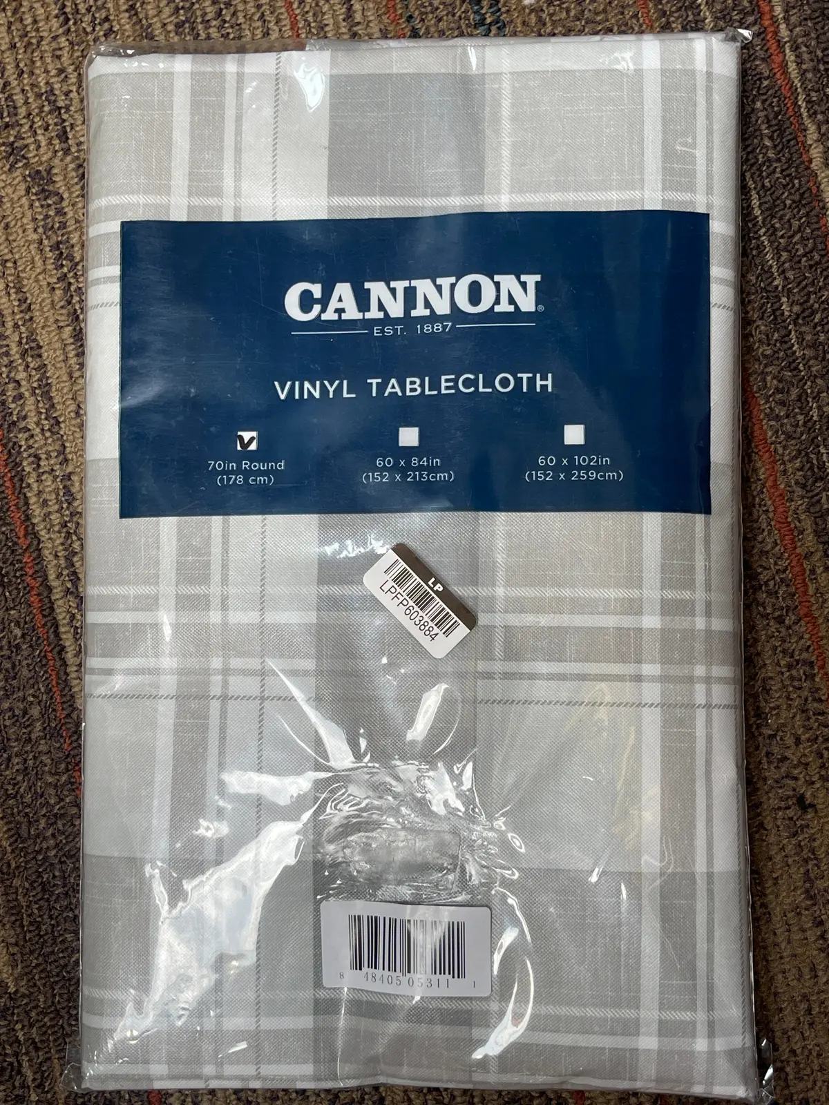 Cannon 70" Homestead Plaid Round
Tablecloth Gray 1
