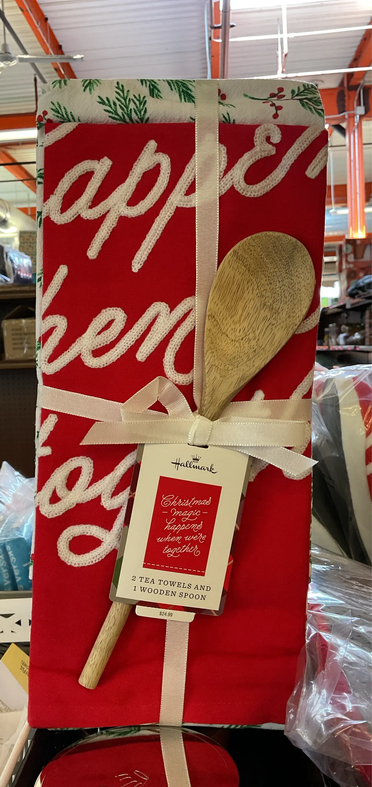 National Brand Christmas Tea Towel Set W/ Wooden Spoon 1