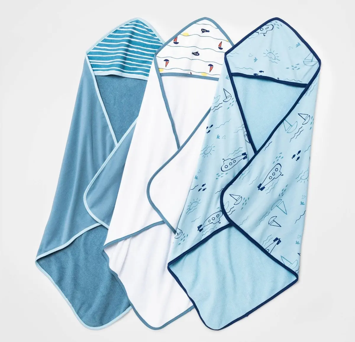 Baby 3Pk Boys Seaside Hooded Towel- Blue 1