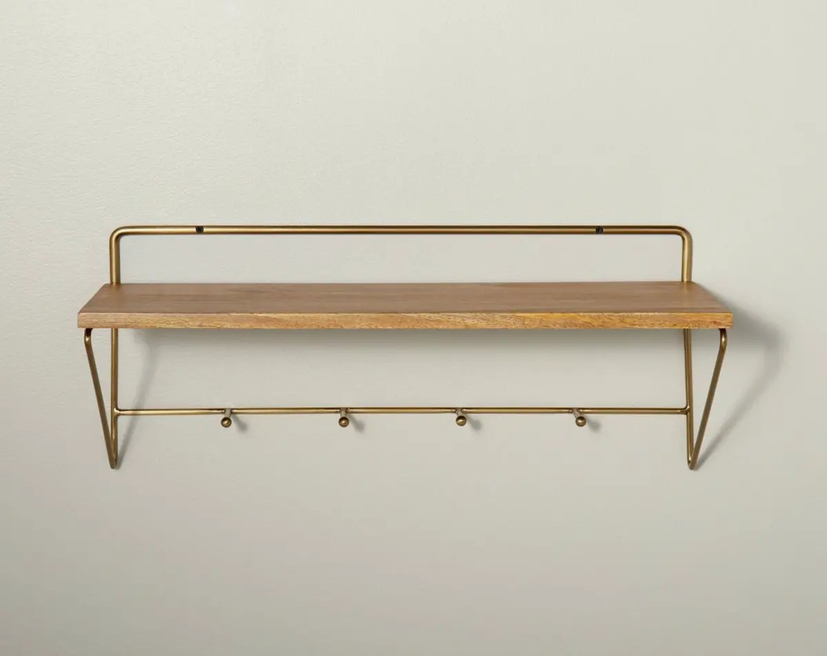 24” Word & Brass Wall Shelf With Hooks 1