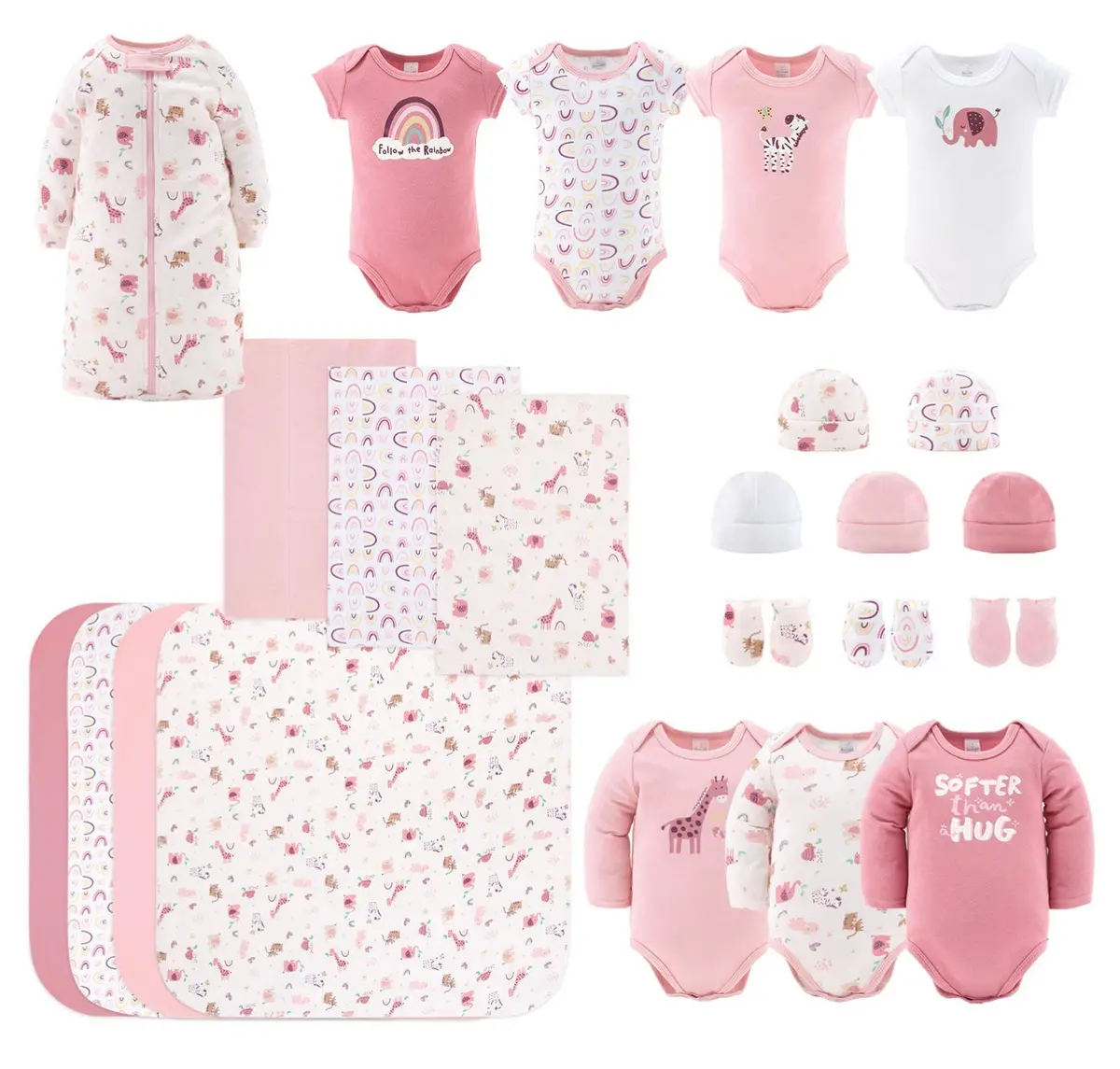 The Peanutshell Rainbow Safari 23-Piece Gift Set In Pink/White - 0-3 Months 1