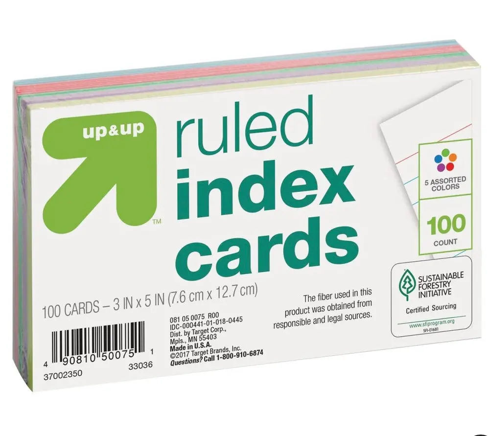 100Ct 3" X 5" Ruled Index Cards Multicolor 1