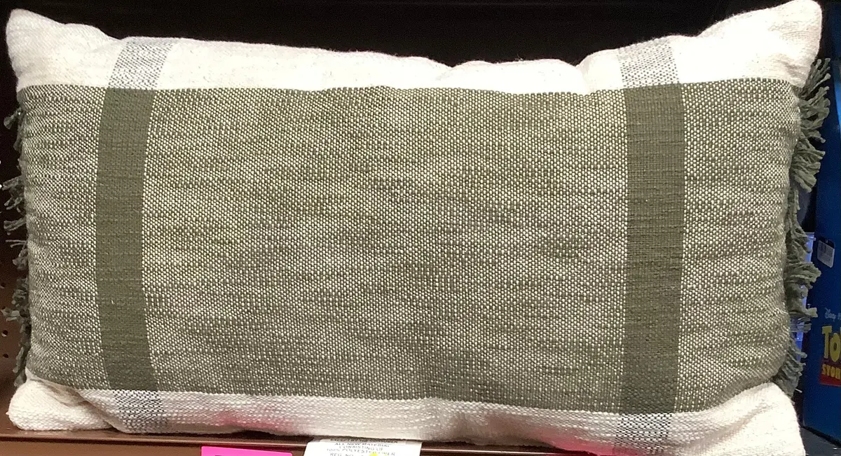 Oversized Textured Woven Cotton Striped Lumbar Throw
Pillow Ivory/Dark Olive 1