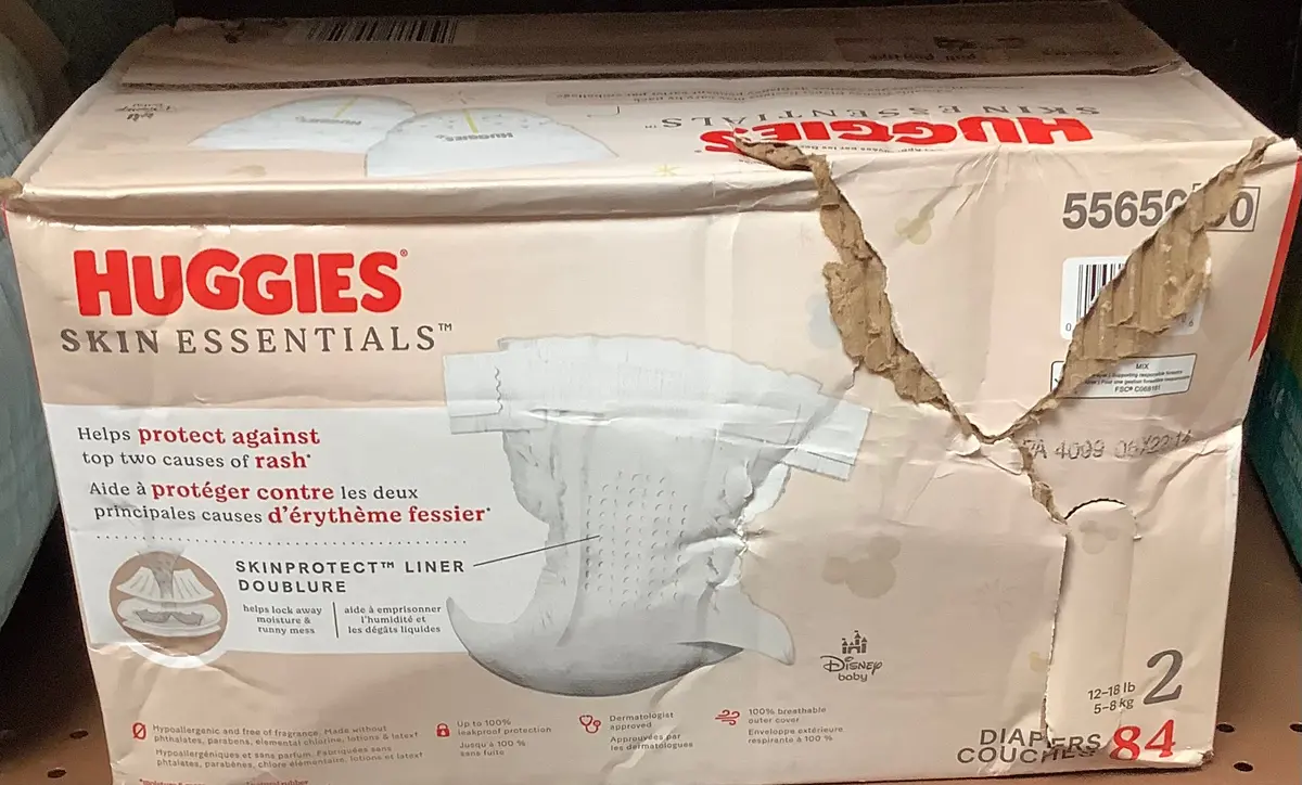 Damaged Box!!! Huggies Skin Essentials Diapers Super Pack - Size 2 - 84Ct 1