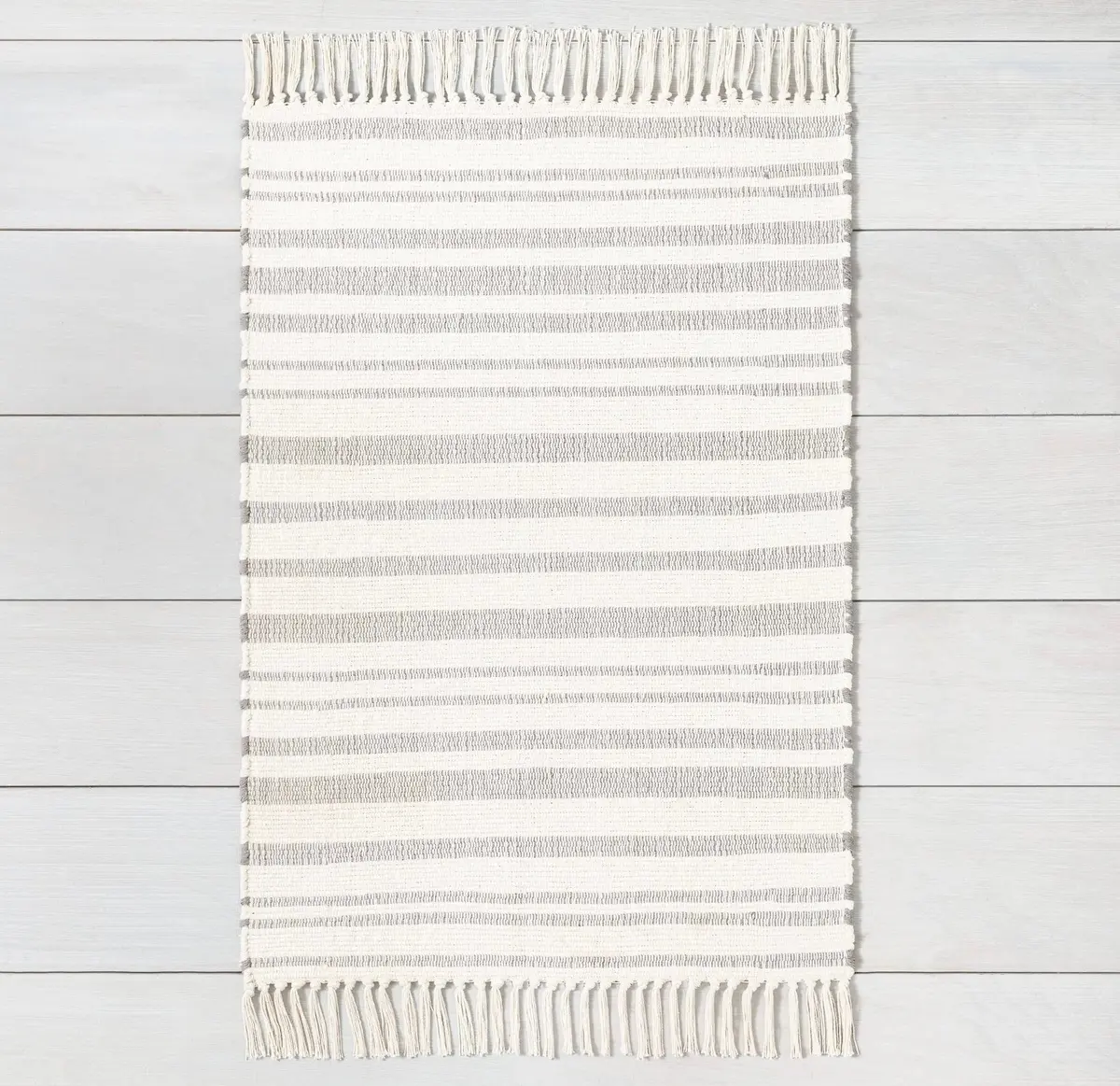 3'X5' Stripe With Fringe Accent Rug Gray 1