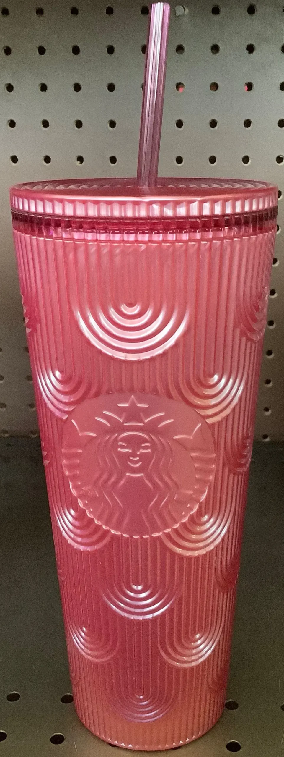Starbucks Metallic Pink Mermaid Shell Scales Textured Tumbler 1