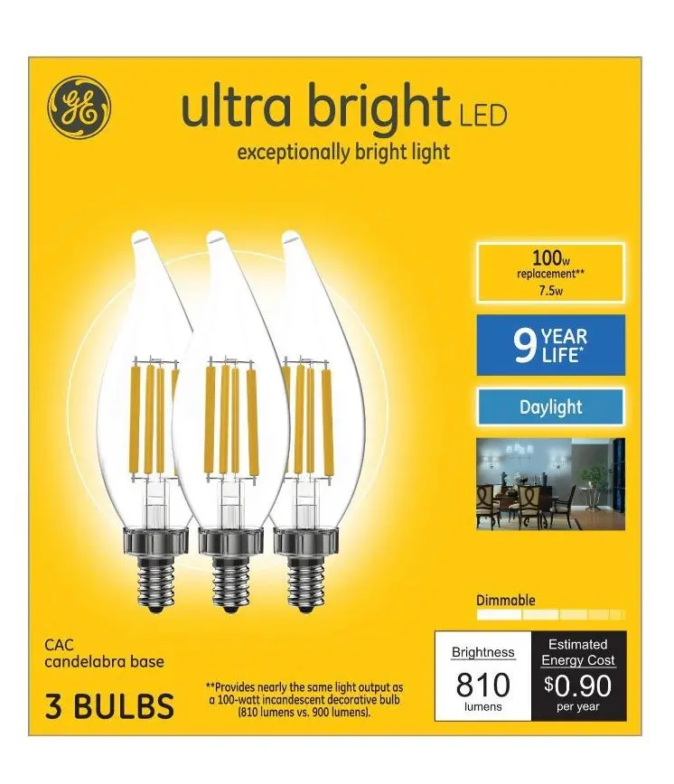 Ge 3Pk 100W Cac Decorative Ultra Bright Led Daylight Clear 1