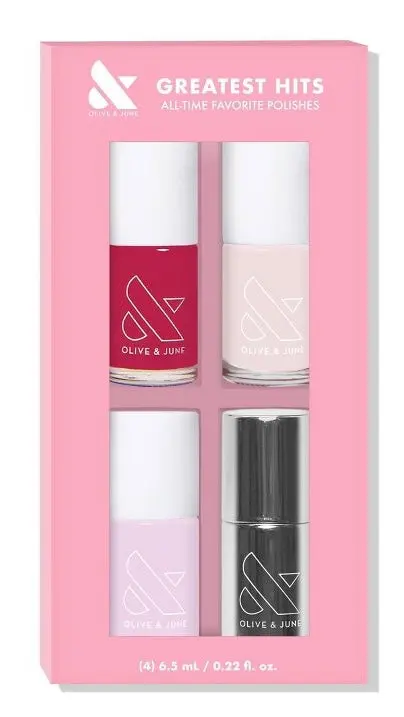 Olive & June Nail Polish Kit - Greatest Hit - 4Ct: Salon-Quality, Long-Lasting, Vegan, Cruelty-Free, 15-Free Formula,
Multicolor Set 1