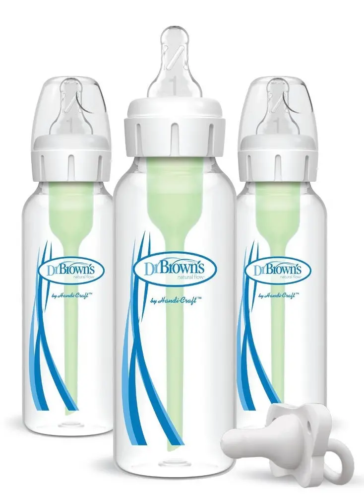 Dr. Brown's 8Oz Anti-Colic Options+ Narrow Baby Bottle With Level 1 Slow Flow Nipple & Happypaci Pacifier - 0M+ 1
