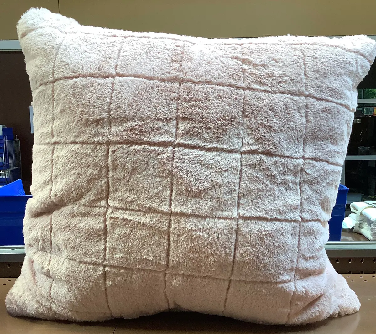 Oversized Pieced Faux Fur Square Throw Pillow Light Pink 1