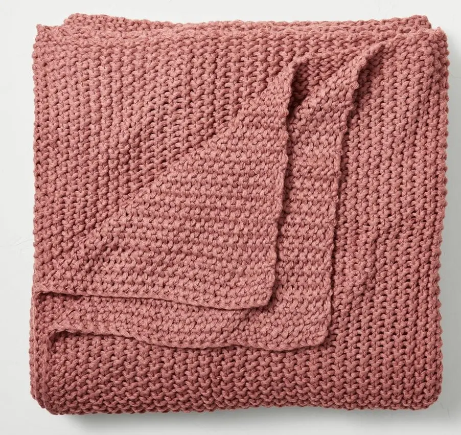 King Chunky Knit Bed Blanket Rose Pink 1